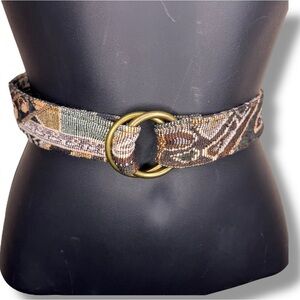 Vintage 90’s Era Western Geometric Print Fabric Belt Brass Adjustable Belt